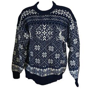 Vintage XXL Wool & Nylon Nordic Sweater Reindeer & Snowflake Pattern made in USA